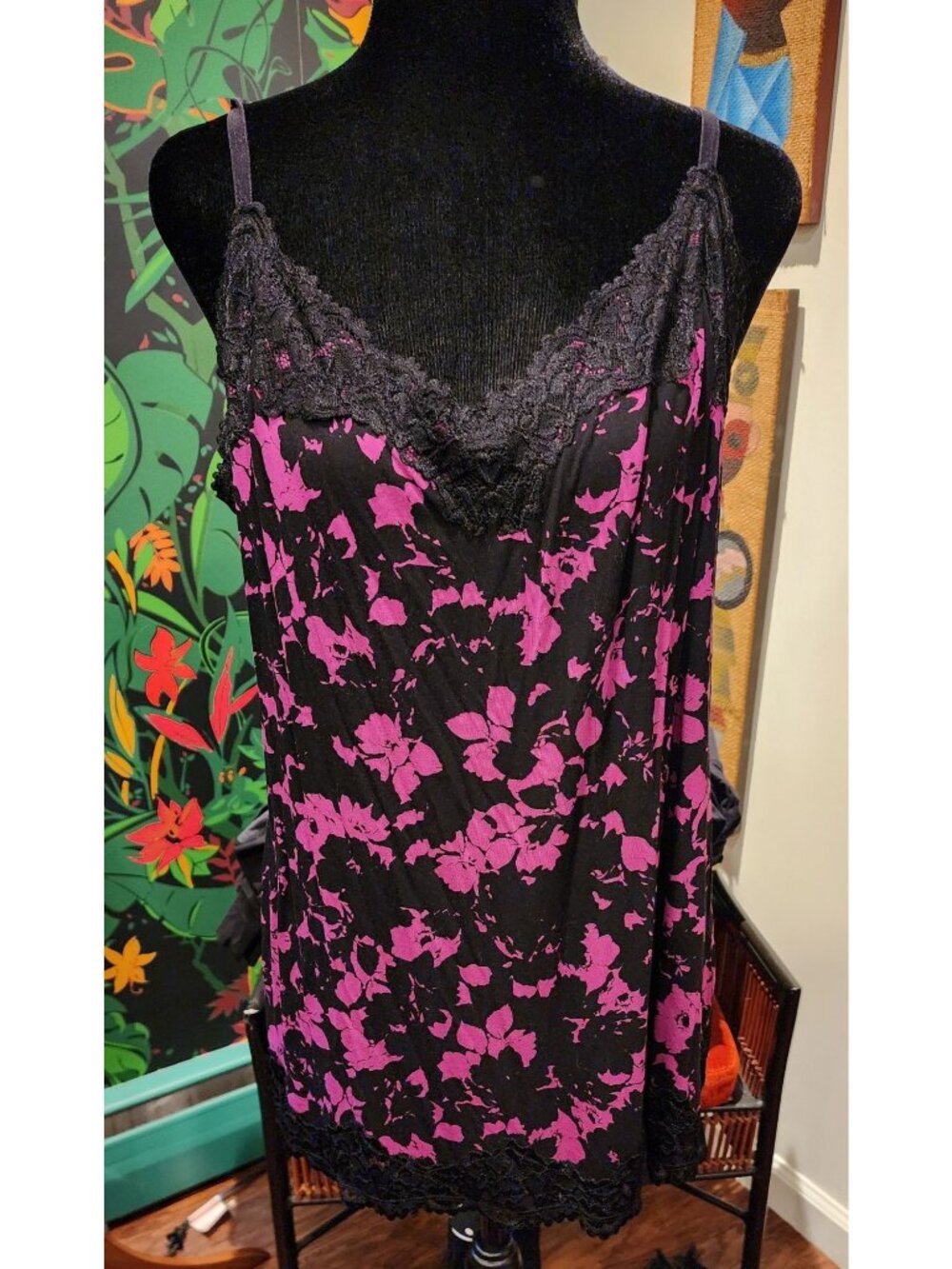 NEW Lane Bryant Floral Lace Trim Cami Black & Pink Size 18/20